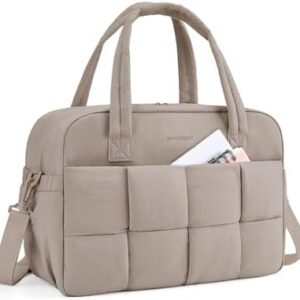 BAGSMART Gym Bag for Women, 29L Puffer Travel Duffle Bag for Travel with Laptop Compartment, Weekender Bags for Women, Carry On Duffel Bag Personal Item Bag, Camel