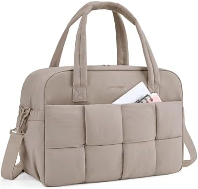 BAGSMART Gym Bag for Women, 29L Puffer Travel Duffle Bag for Travel with Laptop Compartment, Weekender Bags for Women, Carry On Duffel Bag Personal Item Bag, Camel