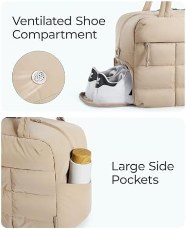BAGSMART Gym Bag for Women, Carry on Travel Duffel Bag, Water-resistant Weekender with Shoe Compartment, Camel - Image 4