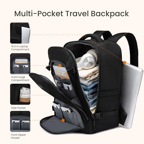 LOVEVOOK Travel Carry on Backpack for Men Women,Expandable 40L Extra Large Travel Laptop Backpack,Water Resistant Durable TSA Airline Approved Business College Carry on Bag Fit 17 Inch Computer,3 Pcs - Image 5