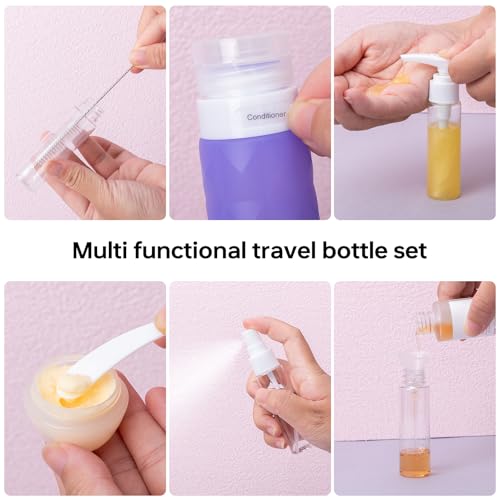 20 Pack Travel Bottles Set,Leak Proof TSA Approved Travel Size Containers, Silicone Squeezable Travel Essentials Jar Accessories for Conditioner, Shampoo, Lotion & Body Wash Accessories (Warm Color) - Image 6