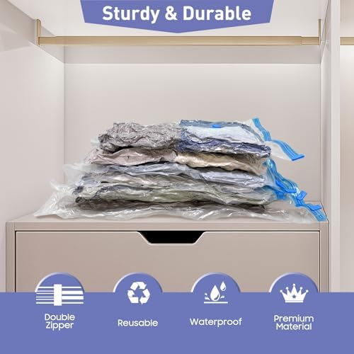 10 Pack Jumbo Vacuum Storage Bags with Hand Pump, 80% Storage Space Saving, Sturdy Leak-Free Space Saver Vacuum Seal Bags for Clothing, Vacuum Compression Bags for Travel Lugggage Blankets Comforters - Image 3