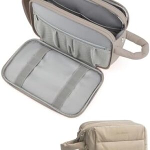 BAGSMART Travel Toiletry Bag for Women, Puffy Cosmetic Makeup Bag Organizer, Large Wide-open Travel Organizer for Toiletries, Dopp Kit Water-resistant Makeup Case for Accessories-Camel
