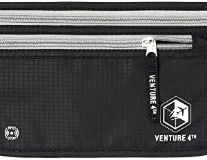 VENTURE 4TH Travel Money Belt - Slim Passport Holder RFID Blocking Travel Pouch to Protect Cash, Credit Cards and Travel Documents (Black)