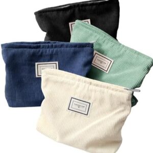 Sanwuta 4 Pack Velvet Makeup Bag Cosmetic Bag for Women Large Capacity Corduroy Pouch Zipper Canvas Travel Toiletry Purse Make up Organizer Case Accessories(Vintage Color,Plaid)