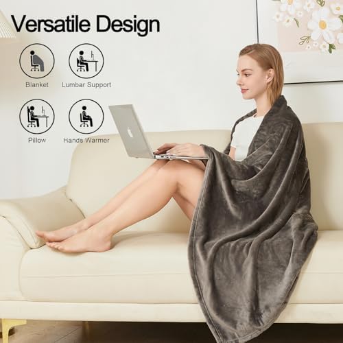 Travel Blanket Pillow, Premium 2 in 1 Flannel Airplane Blanket Compact for Travel,Office, Home,Travel Essentials Accessories for Plane and Car,Compact Office Blanket (Gray) - Image 7