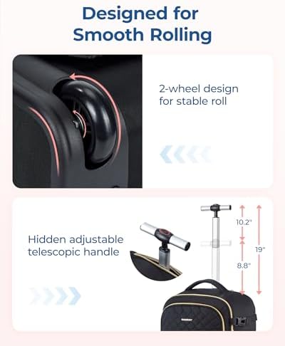 BAGSMART Rolling Backpack for Women, Travel Carry-On Backpack with Wheels, 17 Inch Large Roller Wheeled Daypack with Two Packing Cubes, Black - Image 5