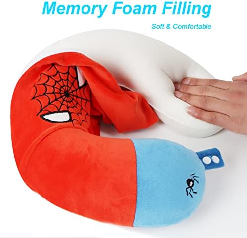 Superhero Travel Pillow for Kids & Adults with Sleep Eye Mask, Memory Foam U-Shaped Neck Pillow with Washable Cover, Soft Head Support Travel Accessories for Airplane Car Train Bus Recline, Red - Image 5