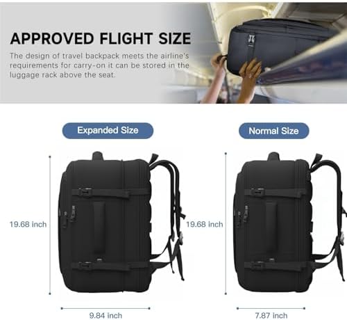 Carry On Backpack, 50L Travel Backpack, Luggage Backpack TSA Flight Approved Laptop Backpack for Men & Women, Large Expandable Bag 40L Daypack Lightweight Business Weekender Bag, Black - Image 3