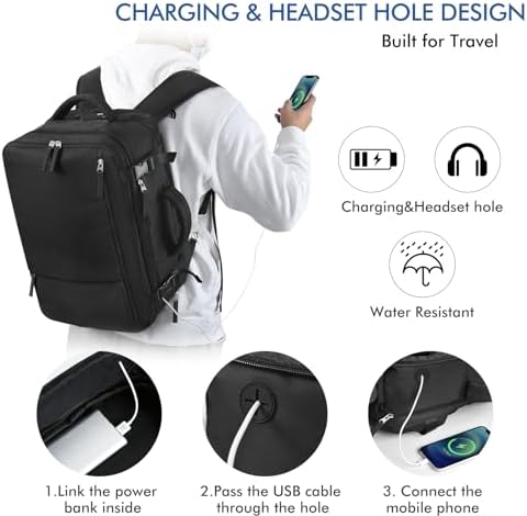 Beraliy Travel Backpack for Men Women, Large Carry On Backpack, Personal Item Bag Airline Approved, 17 inch Laptop Backpack, Business Work Gym Weekender Bag, Black - Image 4