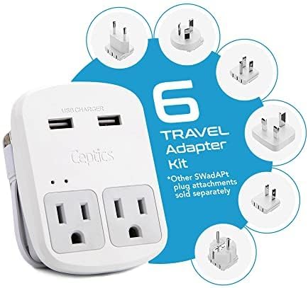 Ceptics Universal Travel Adapter Kit – 2 USA sockets, 1x USB-A & C, 1x PD 35W Type C port and cable, Surge Protected, Plugs for EU, UK, China, AU, Japan - Use with Laptop, Phones, Cameras - ETL Tested - Image 2