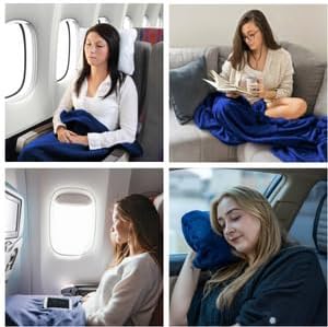 Cloud 9 Airline Travel Blanket Compact with Bag, Airplane Blanket for Long Flight, 3 in 1 Neck Pillow, Lumbar Support, Premium Airplane Accessories, Security Pouch, 300 GSM, Polyester Fleece - Image 7