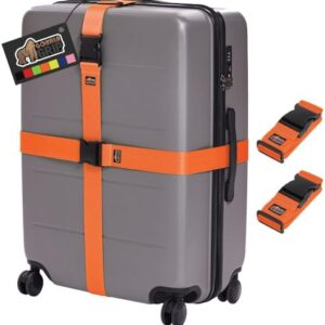 GORILLA GRIP Heavy Duty Adjustable Luggage Straps for Suitcases, Easy to Identify Travel Belt Connector Holds Suitcase Together, Extends Life of Bag, Strap Connects Two Bags, Accessories 2 Pack Orange