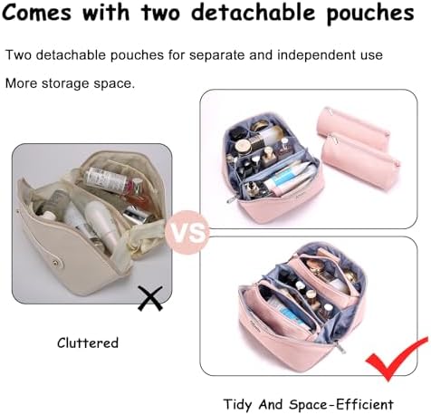 BOYATU Travel Makeup Bag for Women: Cosmetic Organizer Bag with Compartments - Leather Make up Bags Set of 3 Pink - Image 6
