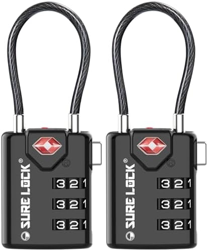 SURE LOCK TSA Compatible Travel Luggage Locks, Inspection Indicator, Easy Read Dials - 2 pack