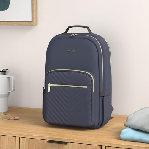 LOVEVOOK Laptop Backpack for Women 15.6 inch,Cute Womens Travel Backpack Purse,Professional Laptop Computer Bag,Waterproof Work Business College Teacher Bags Carry on Backpack with USB Port,Navy Blue - Image 2