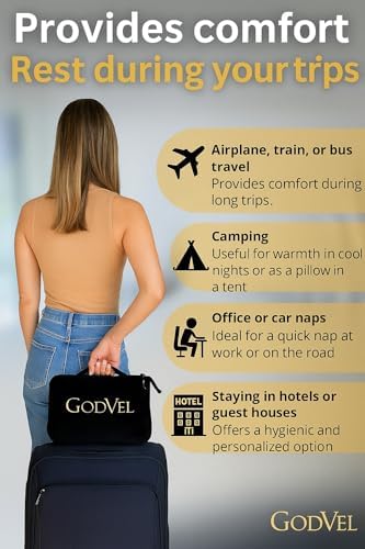 Travel Blanket and Pillow Set 2 in 1- Soft Fleece Throw Blanket with Portable Carry Bag - Perfect for Airplane, Car, and Camping, Travel Essentials- Black. - Image 3