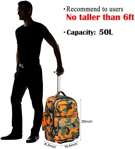 HollyHOME 20 inches Large Storage Multifunction Wheeled Travel Laptop Business Trip Rolling Backpack Carry-on Luggage Computer Bag, Orange - Image 2