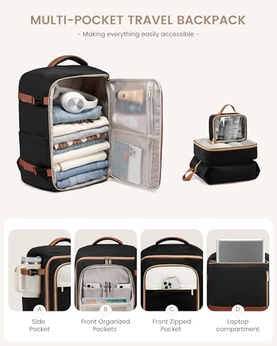 LOVEVOOK 40L Travel Backpack for Women, TSA Approved Carry On Backpack with 3 Packing Cubes, Personal Item Bag Fits 17" Laptop, Water-resistant Travel Carry On Bag for Women - Image 5