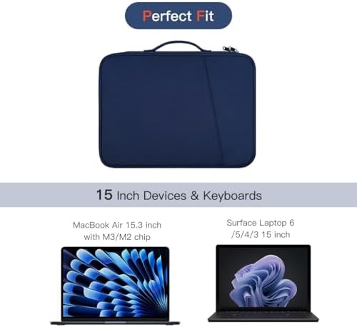 Laptop Carrying Sleeve Compatible with Apple MacBook Air 15 inch M4 M3 M2 chip A3241 A3114 A2941 2025-2023,15" Microsoft Surface Laptop 6/5/4/3 Protective Case, Computer Waterproof Traveling Bag- Blue - Image 3