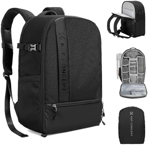 K&F Concept Camera Backpacks for Photographers Travel Bag for Tripod Camera Lence Accessory with laptop compartment and Rain Cover Waterproof Multi-Functional Camera Bags for Dslr Cameras