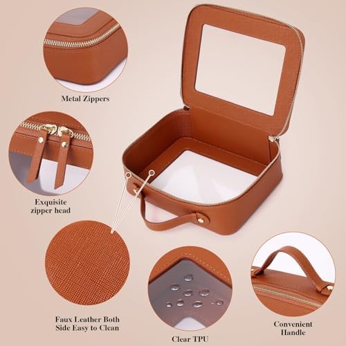 Clear Makeup Bag Waterproof Travel Case for Cosmetics and Toiletries Women's Makeup Organizer and Car Bag with Zipper (X/Brown, L-1) - Image 5
