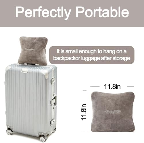 Travel Blanket Pillow, Premium 2 in 1 Flannel Airplane Blanket Compact for Travel,Office, Home,Travel Essentials Accessories for Plane and Car,Compact Office Blanket (Gray) - Image 5