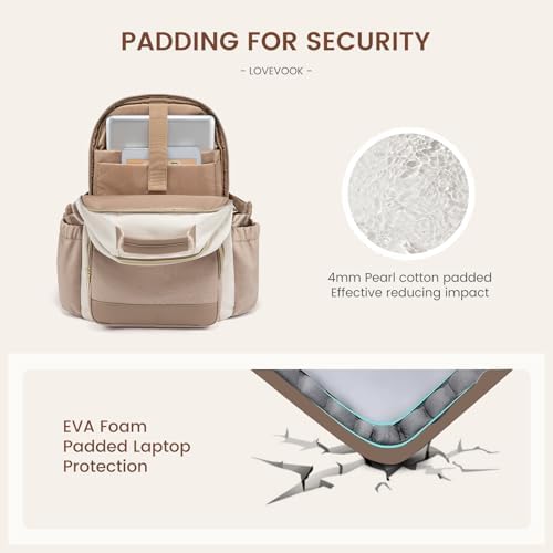 LOVEVOOK Laptop Backpack for Women with Pouch Pocket for Large Capacity Cup,15.6 Inch Laptop Computer Bag Travel Backpack Purse,Waterproof Work Business Backpack College Teacher Bags,Beige-Khaki - Image 4