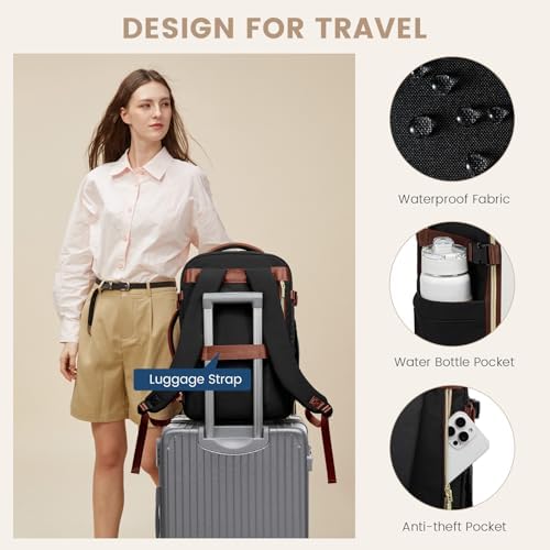LOVEVOOK Travel Backpack for Women,40L Carry On Backpack Flight Approved,TSA Personal Item Travel Bag Fits 17.3" Laptop with 3 Packing Cubes,Large Waterproof Daypack,Beige and black and brown - Image 7