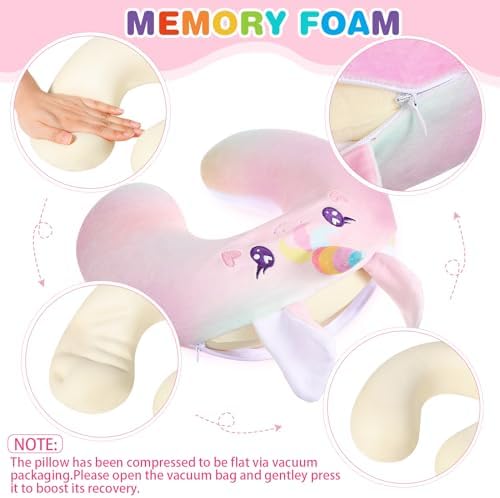 4 Pcs Unicorn Travel Pillow and Blanket Set for Kids Unicorn Airplane Blanket Memory Foam Neck Pillow Eye Mask Pink Storage Bag Kids Travel Essential Gifts for Girl Airplane Car Trip Home Use - Image 6