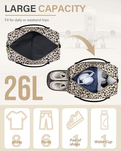 Travel Duffle Bag for Women Large Weekender Overnight Bags Gym Bag with Shoe Compartment Waterproof Hospital Bag Carry On Tote Bag for Airplanes,Leopard - Image 2
