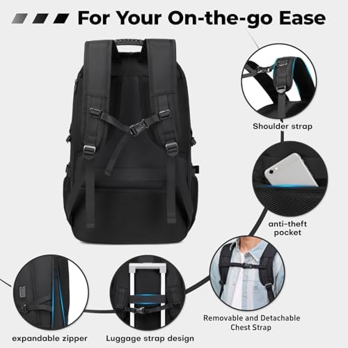 18.4 Inch Large Travel Backpack with Shoe Compartment,80L Water Resistant Anti Theft Backpacks with USB Charging Port,Carry on Flight Approved Laptop Bag Multiple Compartments,for Men Women - Image 4