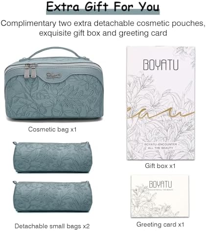 BOYATU Travel Makeup Bags Cosmetic Organizer Bag: 3-Set Large Capacity Make up Bag - PU Leather Toiletry Bags for Women - Wide Open Portable Pouch with Divider & Handle (01-Light Blue) - Image 6