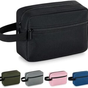 Elviros Travel Toiletry Bag for Women and Men, Lightweight Makeup Bag Hanging Dopp Kit with Shaving Compartment Cosmetic Organizer Small Tool Bag Travel Essentials, Black