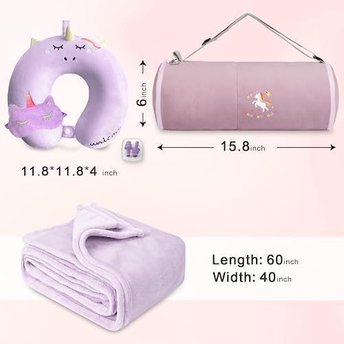 Kids Travel Blanket and Pillow- Premium Soft Purple Airplane Blanket with Adjustable Travel Bag, Hand Luggage Belt Compact Pack Large Blanket for Car, Road Trip, Home Use (60"*41" in) - Image 4