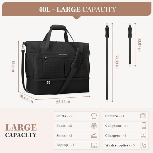 Maelstrom Gym Bag for Women,40L Travel Duffel Bag with Shoes Compartment and Wet Pocket,Waterproof Carry On Weekender Bag,Sport Gym Tote Bags Swimming Yoga, Hospital Holdalls-Black - Image 2