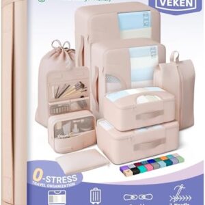 Veken 8 Set Packing Cubes for Travel, Gifts for Women Mom, Suitcase Organizer Bags for Luggage with Hanging Toiletry Bag and Shoe Bag, Vacation Essentials Travel Accessories for Cruise Ship