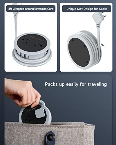 Travel Power Strip with USB Ports, 4 FT Winding Flat Plug Extension Cord with 4 AC Outlets, 3 USB (1 USB C), Portable Power Strip, Compact for Travel, Dorm Room, Cruise Essentials, Travel Gear, Grey - Image 5