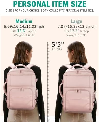 Travel Backpack For Women, Carry On Backpack for Men Flight Approved Airline Personal Item Travel Bag TSA Business 15.6 in Laptop Mochila, Travels Essentials Bookbag for Work Weekender Hiking (Pink) - Image 2