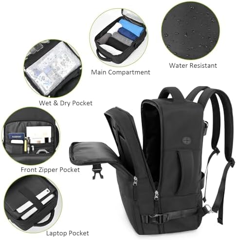 Travel Backpack for Women Men,Travel Laptop Backpack w/USB Charging Port, Waterproof Travel Backpack Carry On Flight Approved,Weekender Business Hiking Bag,Laptop Backpack 15.6 inch - Image 4