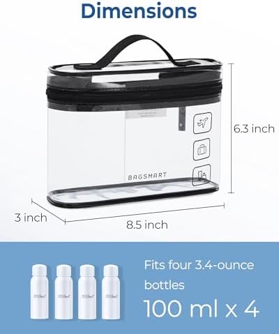 BAGSMART TSA Approved Toiletry Bag, 2 Pack Clear Makeup Cosmetic Bag Organizer, Quart Size Travel Bag for Toiletries, Carry-on Travel Accessories Essentials, Black-2pcs - Image 4