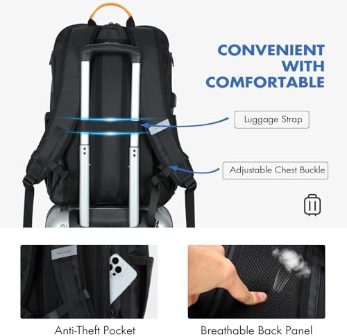 17 Inch Laptop Backpack for Men, Business Travel Anti-Theft Backpack with USB Charging Port, Water Resistant Computer Bag Carry On Flight Approved for Work College Weekender, Black - Image 6