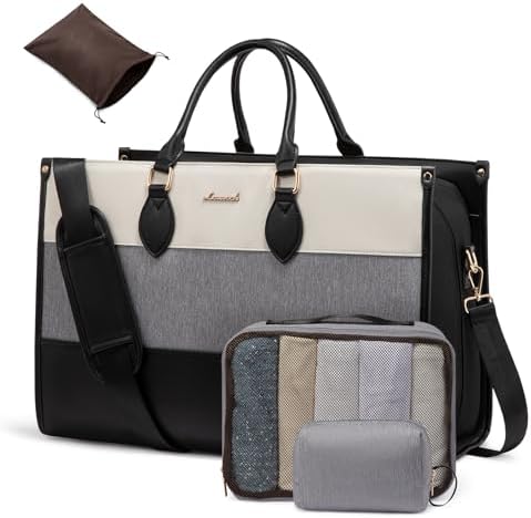 LOVEVOOK Weekender Bags for Women 18-21" Large Capacity Dual Material All-In-One Travel Duffle Carry On Bag with Laptop Compartment, Wet/Dry Separation for Overnight/Gym 1 Shoe Organizer, 2 Pockets