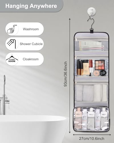 Relavel Travel Hanging Toiletry Bag for Men Women Travel Kit Shaving Bag Waterproof Large Makeup Bag Wash Bag Makeup Organizer Cosmetic Case for Bathroom Shower Black - Image 4