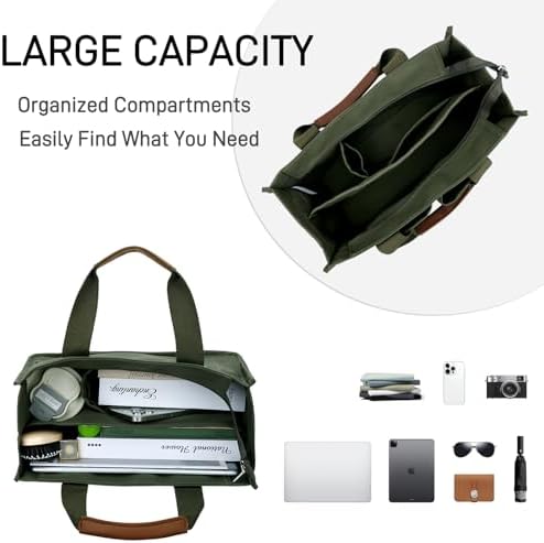 KKXIU Large Canvas Tote Bag for Women with Zipper and Compartments Crossbody Work Bible Messenger Purse Bag With Pockets - Image 4