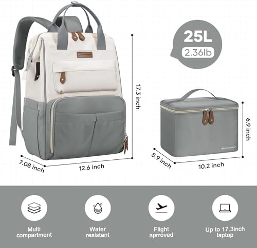 Maelstrom Travel Backpack for Women Men,Laptop Backpack Fits 15.6-17.3 Inch Laptop, Nurse/Teacher/Work Bag with Insulated Lunch Box,Water Resistant Carry On Backpack,Gray-Beige - Image 5