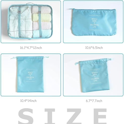 8 Set Packing Cubes for Suitcases Travel Luggage Packing Organizers,Travel Essentials Accessories Luggage Organizer with Shoe Bag Tioletry/Laundry Bag (light blue) - Image 7