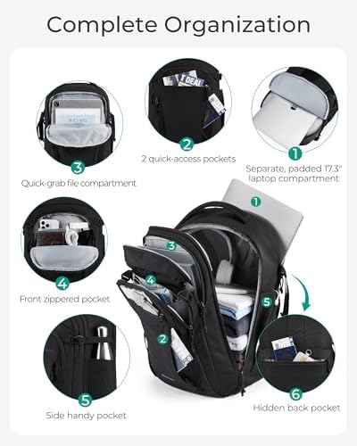 BAGSMART Travel Backpack for Men Women, Carry On Backpack Flight Approved TSA Friendly with USB Charging Hole Lightweight Weekender Bag Casual Daypack 17.3 Inch Laptop Business Work Backpack, Beige - Image 3