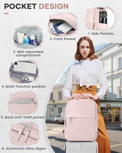 Vacuum Travel Backpack with Pump for Women,Airback Personal Item Carry on Backpacks Flight Approved 18x14x8 inches for Men,Laptop Waterproof Work Compression bags Casual Daypack,Pink. - Image 7