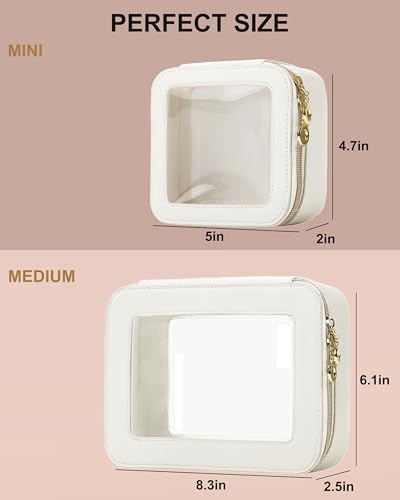 Leather Clear Makeup Bags Set - Travel Clear Cosmetic Bag Case with Zipper, Transparent TSA Approved Toiletry Bags for Travel Essentials Car Accessories for Women (White, S+M) - Image 5